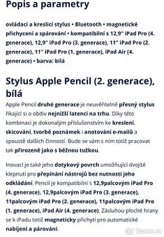 Prodáme Stylus Apple Pencil (2. generace) (MXN43ZM/A) bílý