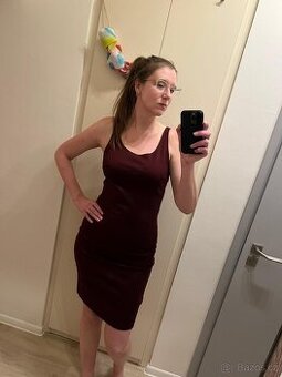 Vínové úpletové šaty na ramínka, Reserved, Vel. L