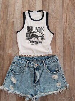 Dámské tílko - top Bershka vel. M, džínové kraťasy L