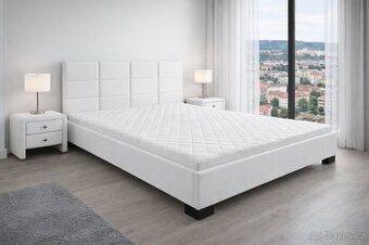 Kožená manželská postel 160x200 včetně matrace. Bílá