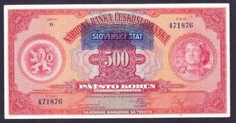 500 Ks / Kč  (1939 / 1929), přetisk SLOVENSKÝ ŠTÁT