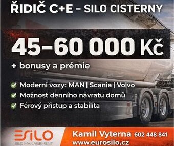 ŘIDIČ C+E – SILO CISTERNA | ČR až 60 000 Kč + bonus