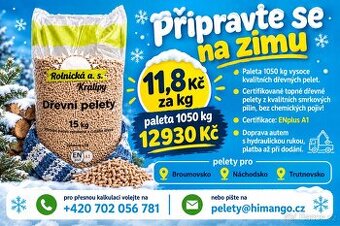 Dřevěné pelety ENplus A1 – 11,8 Kč/kg | palety 1050 kg