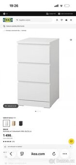 IKEA noční stolek /malm komoda s 3 zásuvkami, bílá, 40x78 cm