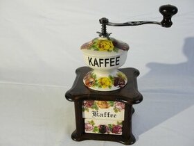 Porcelánový, stolní, zrenovovaný mlýnek na kávu -  Růže..