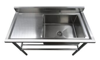 Nerezový dřez 120cm s odkládacím prostorem