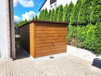 Plechová garáž 3×5 m – Zlatý dub/výklopná vrata „ALI“