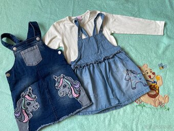 Dívčí Set šaty s laclem jednorožec + tričko dlouhý rukáv