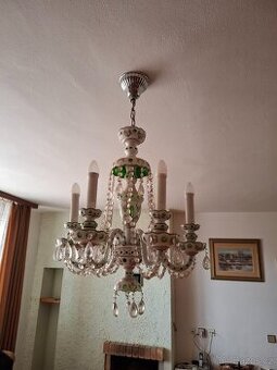Starožitný 6-ramenný skleněný lustr + nástěnná lampa