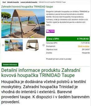 ZAHRADNÍ KOVOVÁ HOUPAČKA TRINIDAD TAUPE