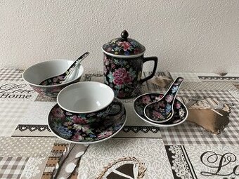 Retro souprava z čínského porcelánu II - motiv květiny