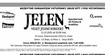 Prodám 2 vstupenky Jelen 13.12.