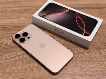 iPhone 16 Pro Max 256GB pouštní titan - 100% stav, pouzdra