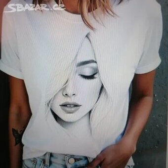 Krásné bílé triko s aplikací vel.42-46