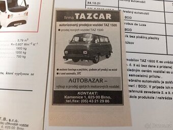 TAZ Microcar - prospekt - ceníky TAZ 1500 - doprava v ceně
