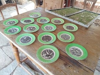 STAROŽITNÉ SARREGUEMINES DEZERTNÍ TALÍŘE 19.STOL. MYSLIVECKÉ