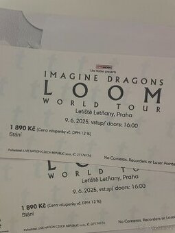 2- Lístky na vyprodaný koncert Imagine Dragons 9.6.2025