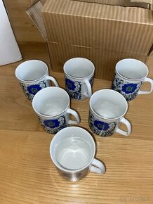 Retro hrnky modré květy 6ks