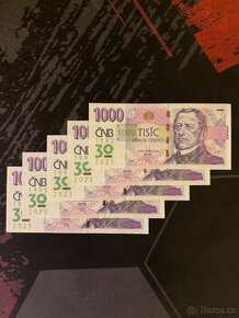5x 1000 Kč série ČNB S PŘÍTISKEM - 30 LET