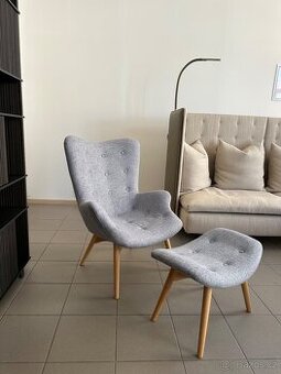 Culty designové křeslo Siderno s podnožkou šedé