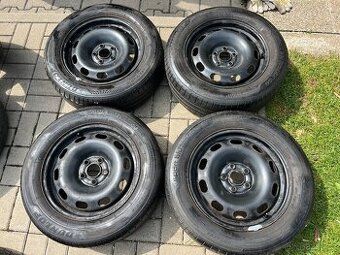 4x plechové disky 5x100 R15, letní pneu 50%
