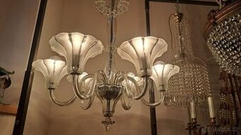 Art Deko,  starožitný celoskleněný lustr, osvětlení