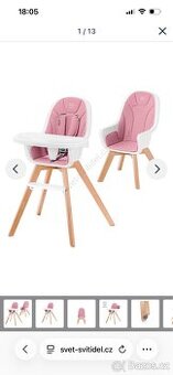 KINDERKRAFT - Dětská jídelní židle 2v1 TIXI růžová