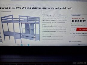 Prodám novou krasnou patrovou postel - šedá