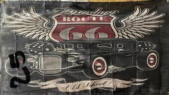 Baner - vlajka - prapor ROUTE 66. HOT ROD. 90x150 cm