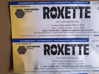 2 originál vstupenky na koncert Roxette v Praze 6.11.2025