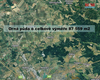 Prodej pole, 87559 m², Ořechov