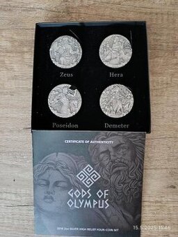 Stříbrné mince, ultra vysoký reliéf, Bohové olympu, první sé