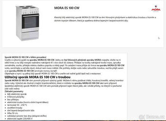 Sporák MORA ES 100 CW v bílém provedení + doprava