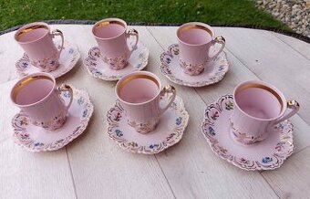 Krásná kávová sada růžový porcelán H&C Czechoslovakia