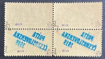 PČ 1919 - pof. 57A - čtyřblok se dvěmi přetištěnými kupóny