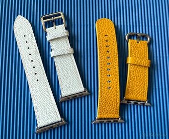 Kožené řemínky Apple Watch 42/44/45mm, bílý a žlutý.