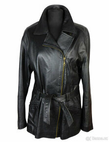 Kožená měkká dámská černá bunda na zip křivák MADDOX v. L - 1