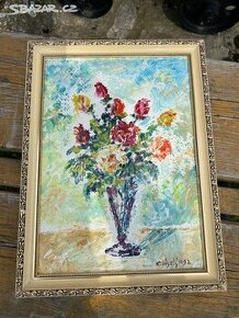 Stary obraz kvetiny ve vaze