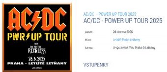 AC/DC - Power Up Tour 2025 - 4 vstupenky tribuna D