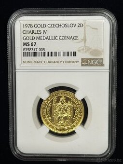 Zlatý československý 2 dukát Karel IV. 1978 NGC MS67