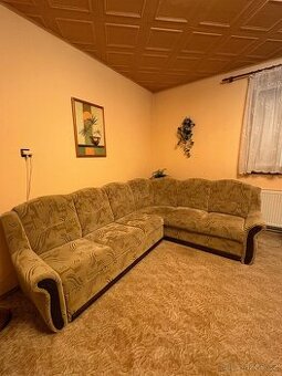 Rozkládací rohová pohovka + křeslo a 2 bobíky