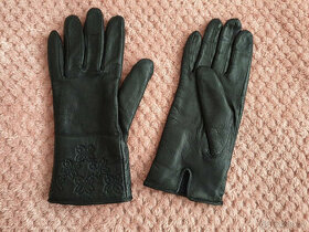 Černé kožené dámské rukavice elegantní s výšivkou