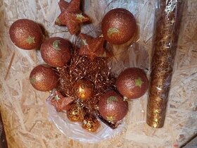 Vánoční výzdoba hnedo-zlata koule na stromeček dekorace+ tyl
