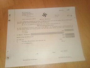Dokument německý šek původní ww2