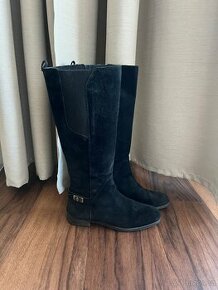 Černé kožené suede kozačky Tommy Hilfiger