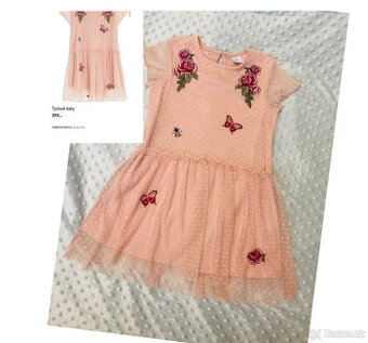 Lindex Krásné Šaty růžové s růžemi 110/116