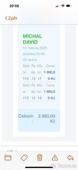 2 vstupenky na Michala Davida
