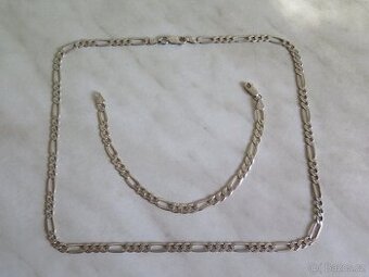 Pánský řetízek a náramek - stříbro 925  vazba Figaro - 1