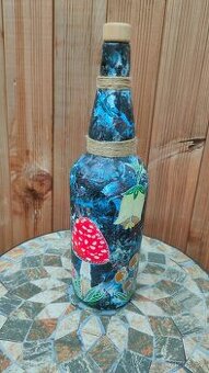 Ručně malovaná láhev - houbičky v noci