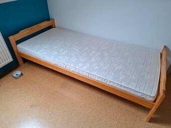 Postel jednolůžková s matrací a roštem 90x200 cm